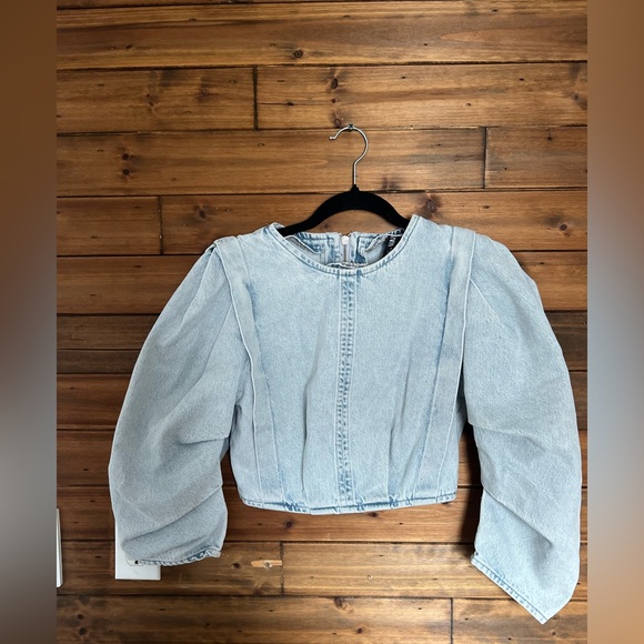 Zara Balloon Sleeve Denim Top Size XS - Picture 2 of 6